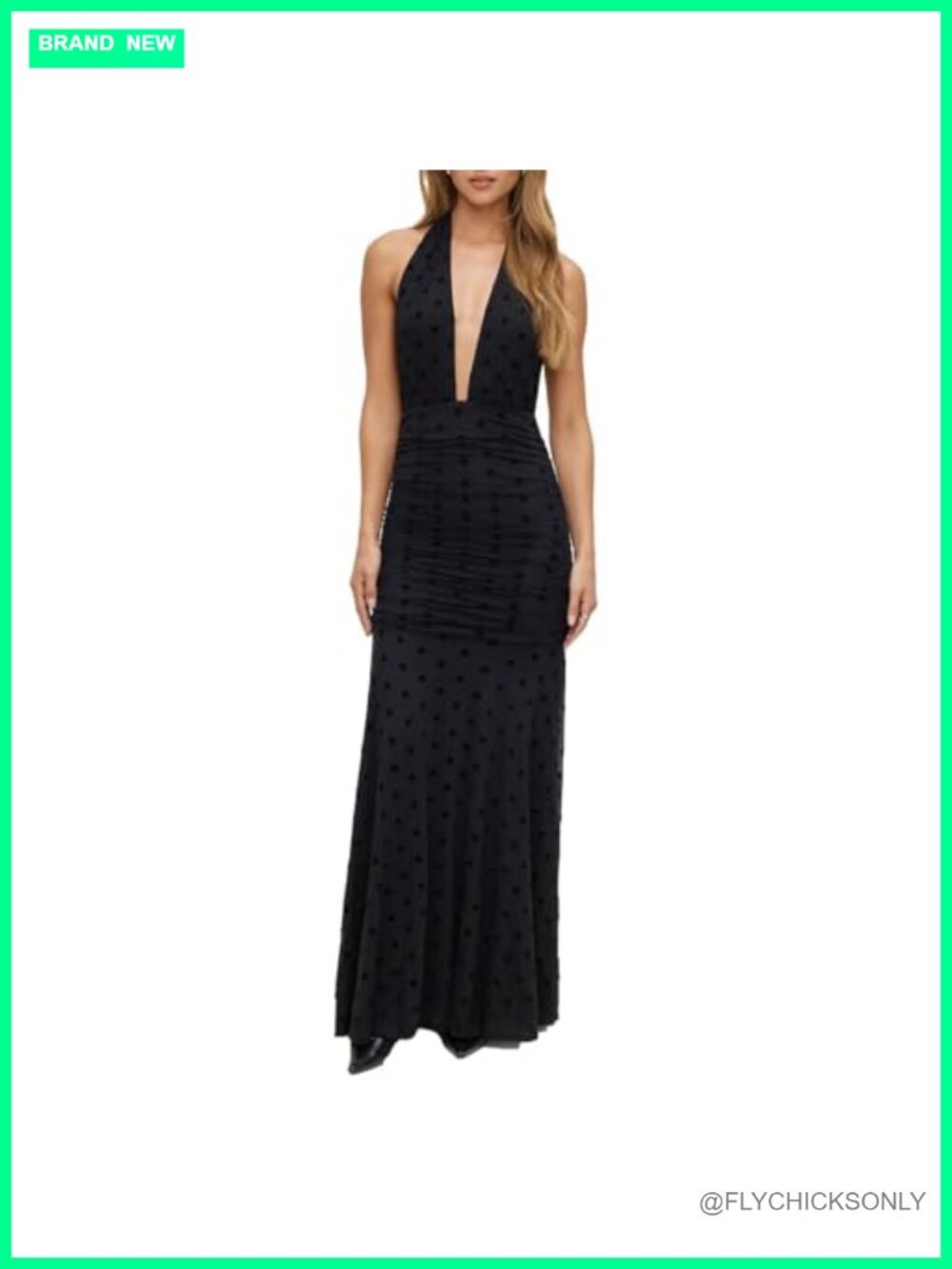 Polka Dot Mesh Maxi Dress Deep V Neck Halter Backless Cocktail Wedding Guest